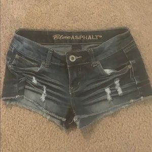 Blue Asphalt Ripped Jean Booty Shorts